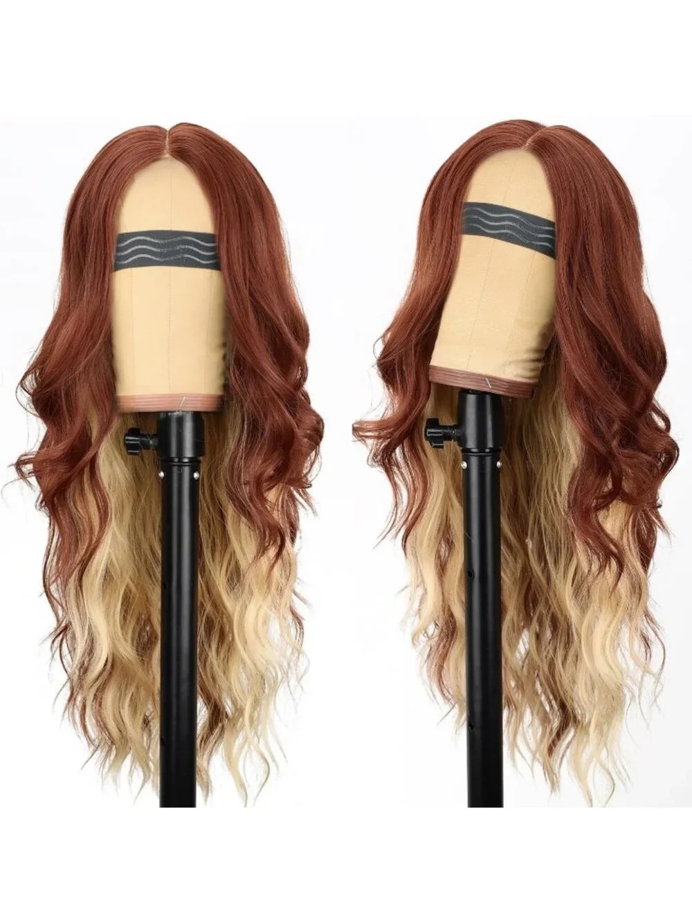 Women's Copper Blonde Lace Hairline 26 Inch Synthetic Heat Resistant Wavy Wigs